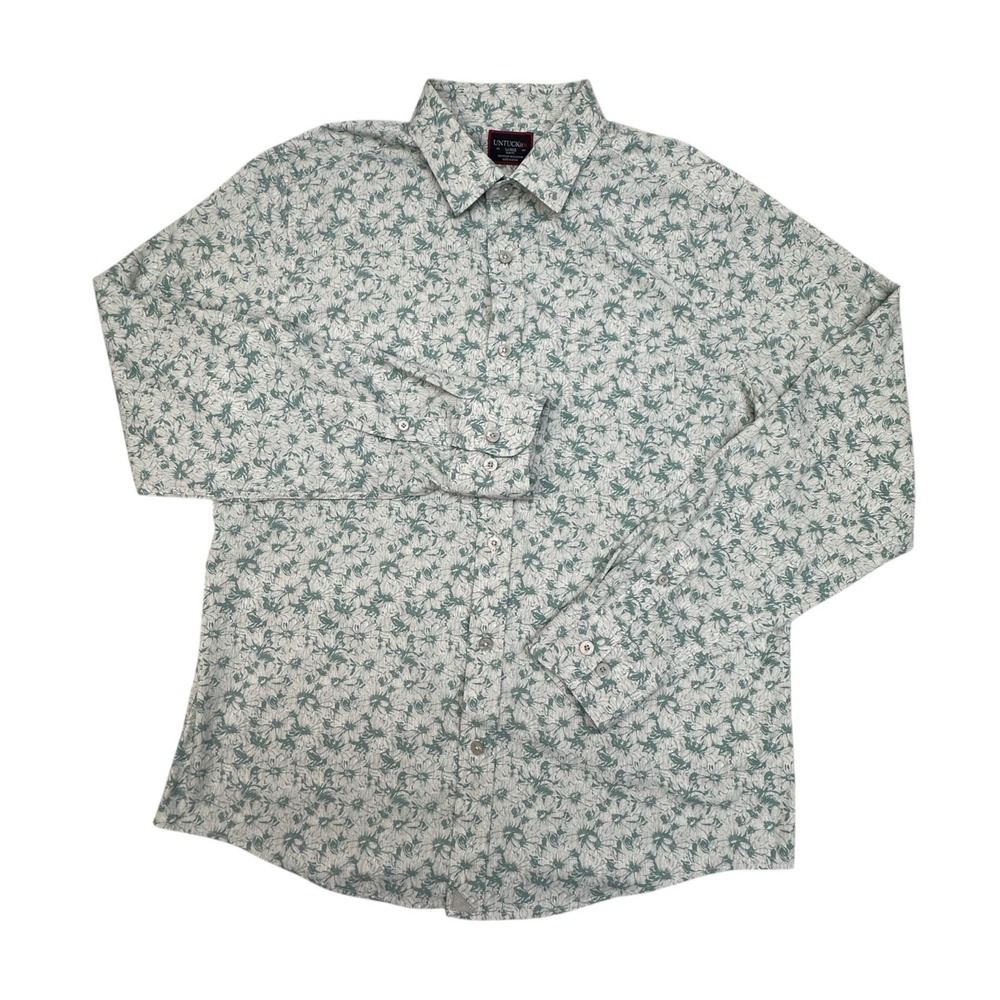 UNTUCKit Arcari Shirt Mens Large Green Floral Slim Fit Button Up Long Sleeve